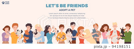 Banner with people hugging cats and dogs flat style, vector illustration 94198151