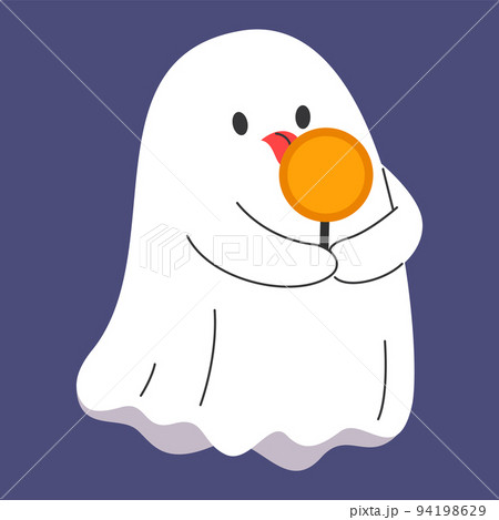 Cute ghost eating lollipop. Funny fantasy creature Cute ghost eating lollipop. Funny fantasy creature 94198629