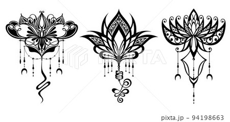 Lotus  design elements.Minimal lotus tattoo. Vector illustration 94198663