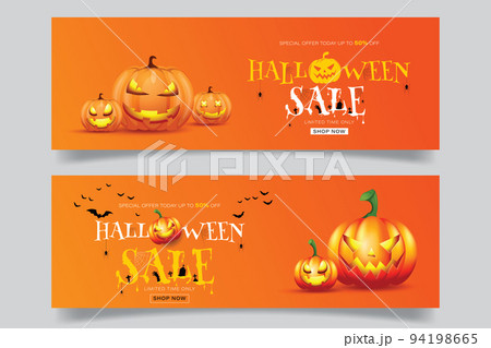 Halloween 50% off. Sale Promotion Poster or banner with Halloween Pumpkin. Vector illustration eps 10 94198665