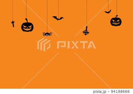 Happy Halloween Background vector illustration. Halloween hanging ornaments on orange background. pumpkin, bats, spider and cross. 94198666