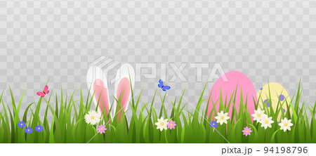 Easter holiday grass border, realistic flat vector illustration on transparent background. Easter holiday grass border, realistic flat vector illustration on transparent background. 94198796