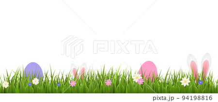 Easter decorative seamless border with green grass vector illustration isolated. 94198816