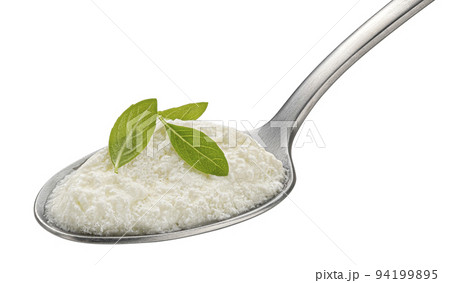 Homemade yogurt in spoon isolated on white background 94199895