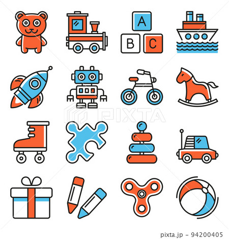Toys Icons Set on White Background. Line Style Vector Toys Icons Set on White Background. Line Style Vector 94200405