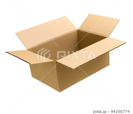 Brown cardboard box with open cover mockup. Clipping Path 94200774