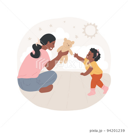 Challenge isolated cartoon vector illustration. Raising children, child learns to walk, baby challenged to reach out for toy, parents encourage kid to come closer, family life vector cartoon. Challenge isolated cartoon vector illustration. Raising children, child learns to walk, baby challenged to reach out for toy, parents encourage kid to come closer, family life vector cartoon. 94201239