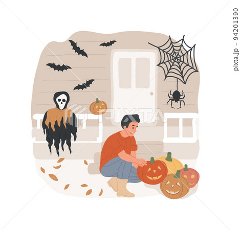 Outdoor decor isolated cartoon vector illustration. Traditional Halloween pumpkins outdoors, people preparing for holiday celebration, spider web and pumpkin decorations vector cartoon. Outdoor decor isolated cartoon vector illustration. Traditional Halloween pumpkins outdoors, people preparing for holiday celebration, spider web and pumpkin decorations vector cartoon. 94201390