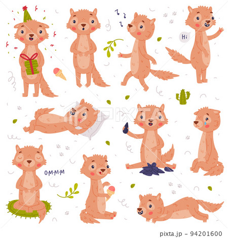 Cute Little Xerus Character with Pretty Snout Engaged in Different Activity Vector Set 94201600