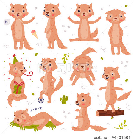 Cute Little Xerus Character with Pretty Snout Engaged in Different Activity Vector Set 94201601