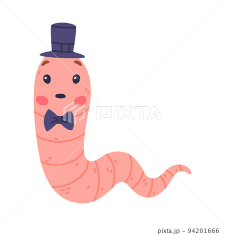 Funny Pink Worm Character with Long Tube Body Wearing Bow Tie and Top Hat Vector Illustration Funny Pink Worm Character with Long Tube Body Wearing Bow Tie and Top Hat Vector Illustration 94201666