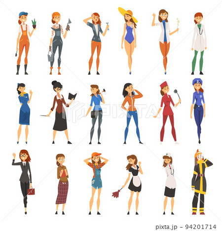 Woman Engaged in Different Profession as Gender or Sexual Equality Big Vector Set 94201714