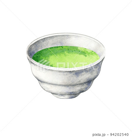 Matcha beverage in white bowl. Healthy asian drink. Hand drawn watercolor illustration of herbal tea isolated on white. Single element for menu, recipe, label, packaging design. Matcha beverage in white bowl. Healthy asian drink. Hand drawn watercolor illustration of herbal tea isolated on white. Single element for menu, recipe, label, packaging design. 94202540