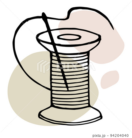 Sewing spool with thread and needle. Hand drawn line art, vector 94204040