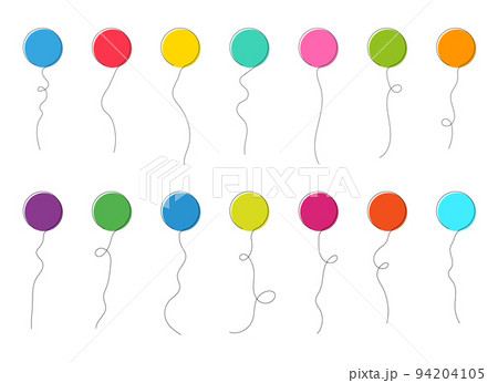 Set of colored party balloons tied with strings. Vector illustration in cartoon style 94204105