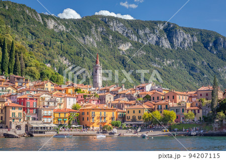 Idyllic Varenna village skyline from Lake Como at sunset, Northern Italy Idyllic Varenna village skyline from Lake Como at sunset, Northern Italy 94207115