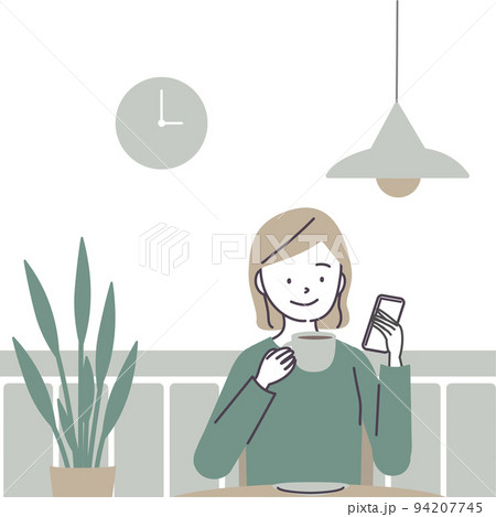 カフェでスマートフォンを見る女性 94207745