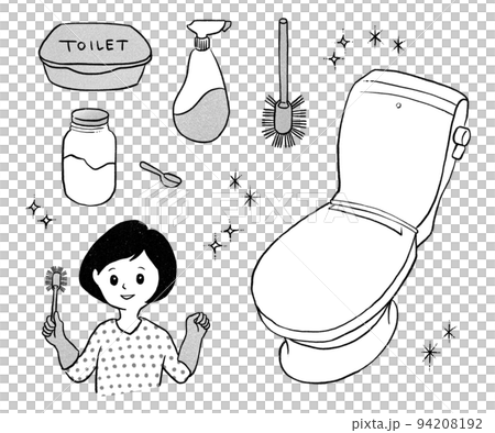 廁所清潔 馬桶座圈 清潔工具插圖 單色 廁所清潔 馬桶座圈 清潔工具插圖 單色 94208192