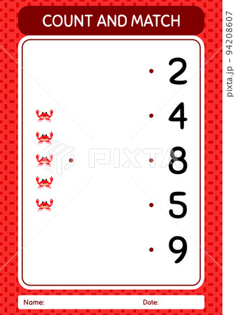 Count and match game with crab. worksheet for preschool kids, kids activity sheet Count and match game with crab. worksheet for preschool kids, kids activity sheet 94208607