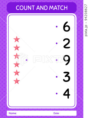 Count and match game with seastar. worksheet for preschool kids, kids activity sheet Count and match game with seastar. worksheet for preschool kids, kids activity sheet 94208627