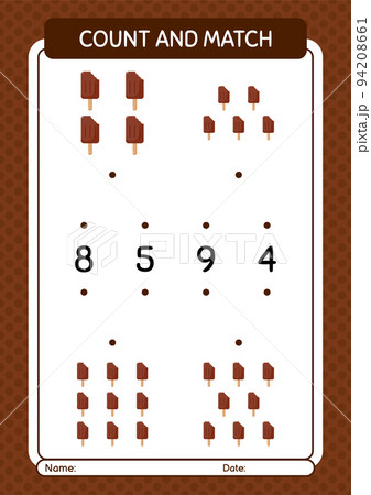 Count and match game with ice cream. worksheet for preschool kids, kids activity sheet 94208661