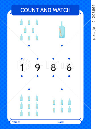 Count and match game with message bottle. worksheet for preschool kids, kids activity sheet 94208666