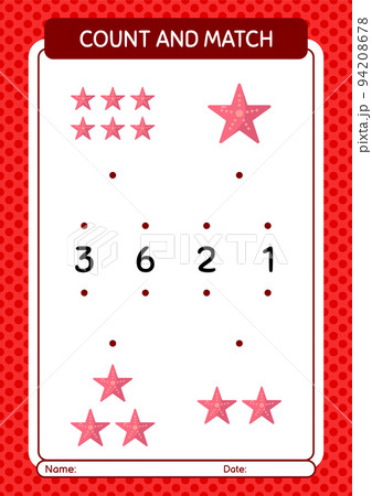 Count and match game with seastar. worksheet for preschool kids, kids activity sheet Count and match game with seastar. worksheet for preschool kids, kids activity sheet 94208678