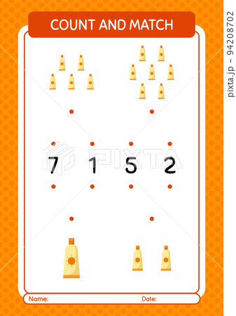 Count and match game with sunblock. worksheet for preschool kids, kids activity sheet 94208702