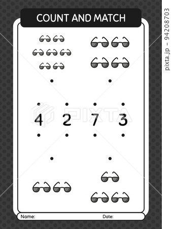 Count and match game with sunglasses. worksheet for preschool kids, kids activity sheet 94208703