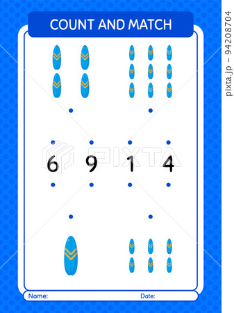 Count and match game with surfboard. worksheet for preschool kids, kids activity sheet 94208704