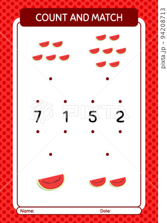 Count and match game with watermelon. worksheet for preschool kids, kids activity sheet Count and match game with watermelon. worksheet for preschool kids, kids activity sheet 94208713