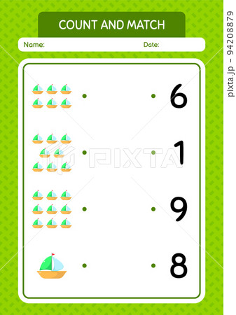 Count and match game with sailing boat. worksheet for preschool kids, kids activity sheet 94208879