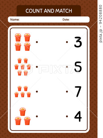 Count and match game with sand bucket. worksheet for preschool kids, kids activity sheet 94208880