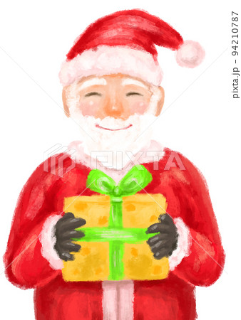 プレゼントの箱を持って微笑むサンタクロース プレゼントの箱を持って微笑むサンタクロース 94210787