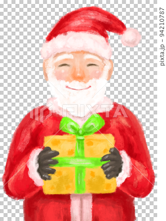 プレゼントの箱を持って微笑むサンタクロース プレゼントの箱を持って微笑むサンタクロース 94210787