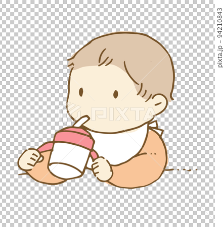 マグで飲み物を飲む赤ちゃん カットイラスト マグで飲み物を飲む赤ちゃん カットイラスト 94210843