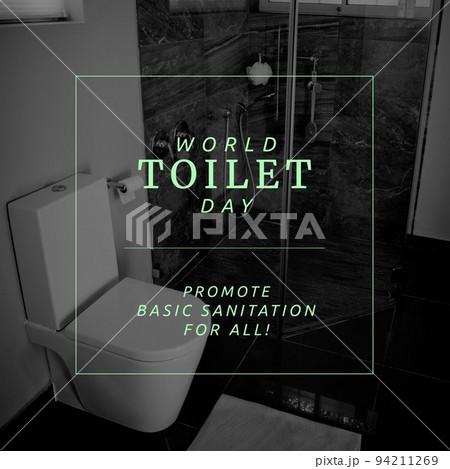 Digital composite image of world toilet day promote basic sanitation for all text in clean bathroom 94211269