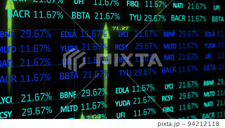 Image of stock market with arrows on black background 94212118