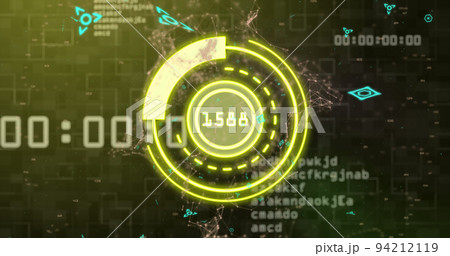 Image of scope scanning with qr code over data processing Image of scope scanning with qr code over data processing 94212119