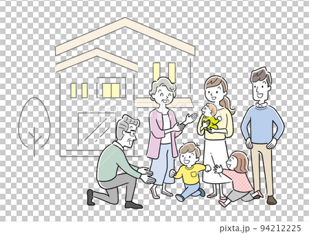 矢量圖素材：3代家庭和房子，獨立屋 94212225