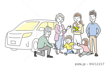 ベクターイラスト素材:3世代家族と車、マイカー ベクターイラスト素材:3世代家族と車、マイカー 94212227
