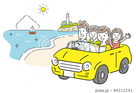 ベクターイラスト素材：家族で海へドライブ、旅行 94212231