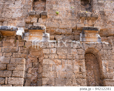 Remained architectural details of Nymphaeum in Aspendos, Turkey Remained architectural details of Nymphaeum in Aspendos, Turkey 94212281