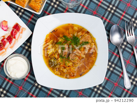Traditional Russian dish is cabbage soup 94212290