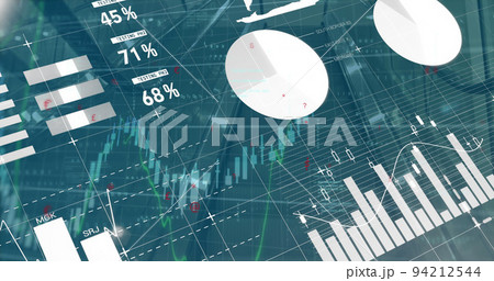 Digital image of various charts moving over grid pattern and programming language Digital image of various charts moving over grid pattern and programming language 94212544