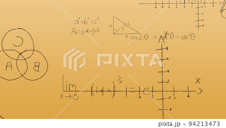 Image of mathematical equations on orange background 94213473