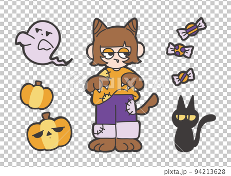 ハロウィンでオオカミの仮装をする女の子のゆるいイラストのイラスト素材