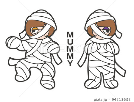 ハロウィンでミイラの仮装をする女の子のゆるいイラスト 94213632