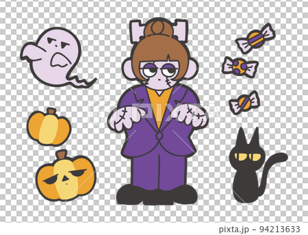 A loose illustration of a girl wearing a Frankenstein costume for Halloween 94213633