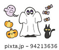 ハロウィンでゴーストの仮装をする女の子のゆるいイラスト 94213636